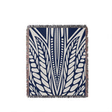 Buga Abstract Print Cotton Throw Blanket in Navy Blue, full view