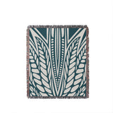 Buga Abstract Print Cotton Throw Blanket in Teal, full view