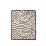 Cocodili Abstract Print Cotton Throw Blanket in Beige, full view