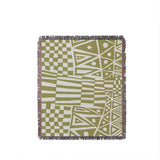 Cocodili Abstract Print Cotton Throw Blanket in Chartreuse, full view