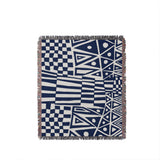 Cocodili Abstract Print Cotton Throw Blanket in Navy Blue, full view