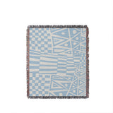 Cocodili Abstract Print Cotton Throw Blanket in Sky Blue, full view