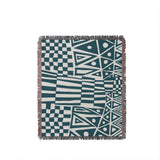 Cocodili Abstract Print Cotton Throw Blanket in Teal, full view