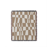 Colette Checkered Cotton Throw Blanket in Beige, full view