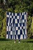Colette Checkered Cotton Throw Blanket in Blue, outdoors