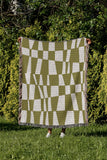 Colette Checkered Cotton Throw Blanket in Chartreuse, outdoors