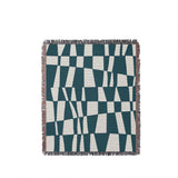 Colette Checkered Cotton Throw Blanket in Teal, full view