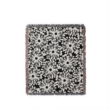 Dandelion Floral Cotton Throw Blanket in Black, full view