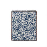 Dandelion Floral Cotton Throw Blanket in Blue, full view
