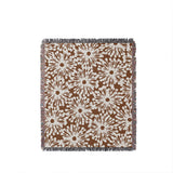 Dandelion Floral Cotton Throw Blanket in Rust Brown, full view