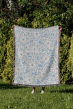 Dandelion Floral Cotton Throw Blanket in Sky, outdoors