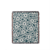 Dandelion Floral Cotton Throw Blanket in Teal, full view