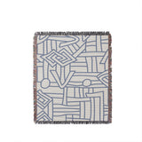 Diof Abstract Print Cotton Throw Blanket in Light Blue, full view