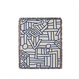 Diof Abstract Print Cotton Throw Blanket in Navy Blue, full view