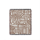 Diof Abstract Print Cotton Throw Blanket in Rust Brown, full view
