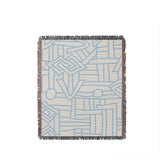 Diof Abstract Print Cotton Throw Blanket in Sky Blue, full view