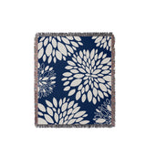 Fiesta Floral Cotton Throw Blanket in Navy Blue, full view