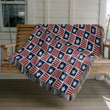 Flag Independence Day Cotton Throw Blanket, draped over a sofa