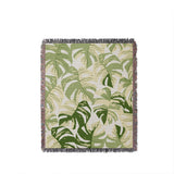 Monstera Leaf Cotton Throw Blanket in Green, full view