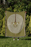 Mossi African Mask 100% Cotton Blanket in Chartreuse, outdoors