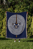 Mossi African Mask 100% Cotton Blanket in Navy Blue, outdoors