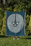 Mossi African Mask 100% Cotton Blanket in Teal, outdoors