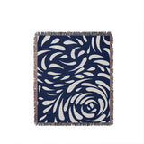 Nami Abstract Floral Blanket Throw in Navy Blue, full view
