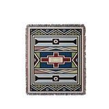Ndebele Tribal Cotton Throw Blanket in Blue, Green and Red, full view