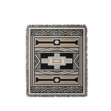Ndebele Tribal Cotton Throw Blanket in Beige and Gray, full view