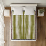 River Striped Cotton Throw Blanket in Chartreuse, on a bed