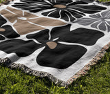 Roni Floral Cotton Throw Blanket in Black, outdoors