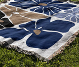 Roni Floral Cotton Throw Blanket in Blue, outdoors