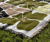 Roni Floral Cotton Throw Blanket in Chartreuse, outdoors