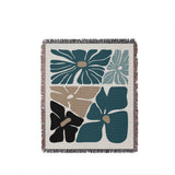 Roni Floral Cotton Throw Blanket in Teal, full view
