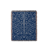 Sani Cheetah Print Cotton Throw Blanket in Navy Blue and Blue, full view