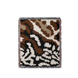 Sassi Animal Print Cotton Throw Blanket in Black, Rust Brown and Beige, full view