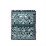 Thora Tribal Cotton Throw Blanket in Teal, full view