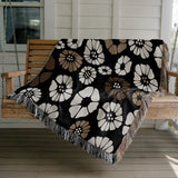 Valu Floral Cotton Throw Blanket in Black, outdoors