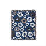 Valu Floral Cotton Throw Blanket in Blue, full view