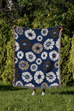 Valu Floral Cotton Throw Blanket in Blue, outdoors