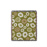 Valu Floral Cotton Throw Blanket in Chartreuse, full view