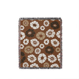 Valu Floral Cotton Throw Blanket in Rust Brown, full view