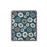 Valu Floral Cotton Throw Blanket in Teal, full view