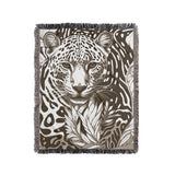 Fiero Leopard Cotton Blend Blanket Throw in Beige and Off-White, full view