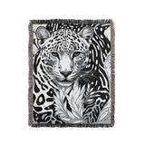 Fiero Leopard Cotton Blend Blanket Throw in Black and Off-White, full view