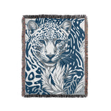 Fiero Leopard Cotton Blend Blanket Throw in Blue and Off-White, full view