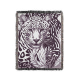 Fiero Leopard Cotton Blend Blanket Throw in Purple and Off-White, full view