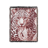 Fiero Leopard Cotton Blend Blanket Throw in Red and Off-White, full view