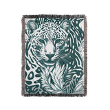 Fiero Leopard Cotton Blend Blanket Throw in Teal and Off-White, full view