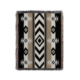Fika Southwestern Cotton Blend Blanket Throw in Beige, Black and Off-White, full view